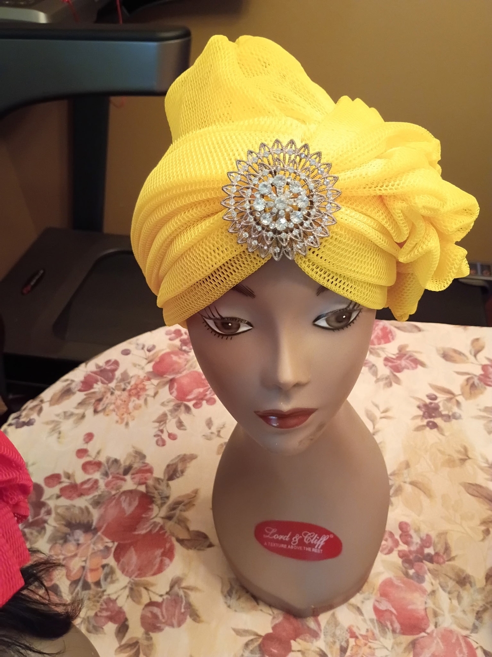 Yellow Crystal Brooch Turban Headwrap for Women